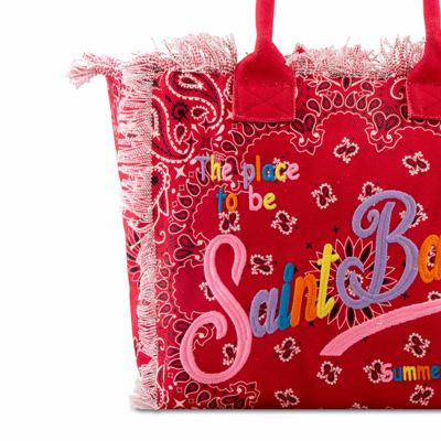 Shop Mc2 Saint Barth Vanity Canvas Shoulder Bag With Red Bandanna Print