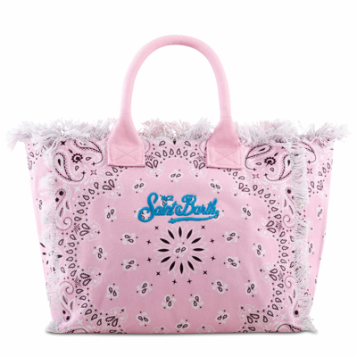 Shop Mc2 Saint Barth Vanity Canvas Shoulder Bag With Pink Bandanna Print