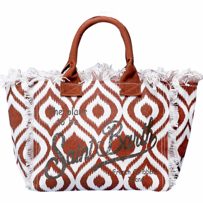 Shop Mc2 Saint Barth Vanity Canvas Shoulder Bag With Ikat Print In Brown