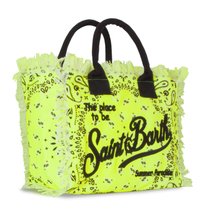 Mc2 Saint Barth Vanity Canvas Shoulder Bag With Fluo Yellow Bandanna Print In Yellow
