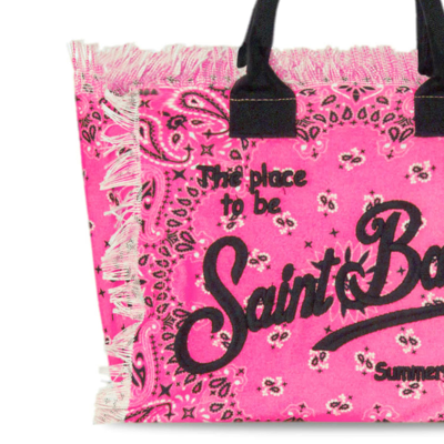Shop Mc2 Saint Barth Vanity Canvas Shoulder Bag With Fluo Pink Bandanna Print