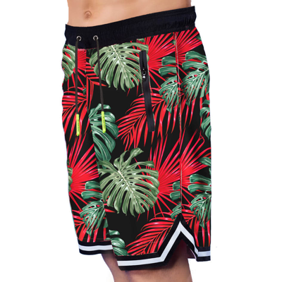 Mc2 Saint Barth Tropical Print Swim Shorts Surf Style In Black