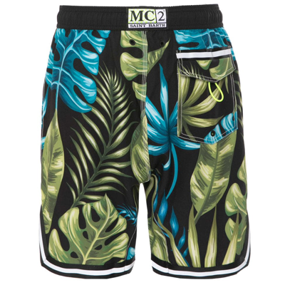 Mc2 Saint Barth Tropical Print Swim Shorts Surf Style In Black