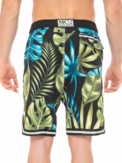 Mc2 Saint Barth Tropical Print Swim Shorts Surf Style In Black