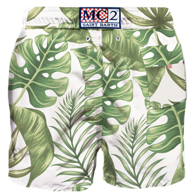 Shop Mc2 Saint Barth Tropical Print Mid-length Swim Shorts In White