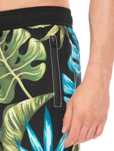Mc2 Saint Barth Tropical Print Swim Shorts Surf Style In Black