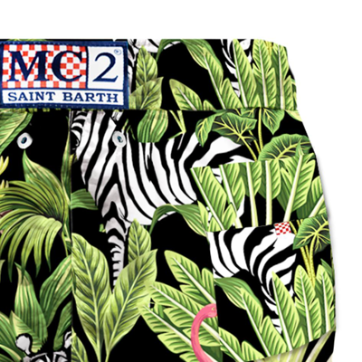 Shop Mc2 Saint Barth Tropical Print Mid-length Swim Shorts In Black