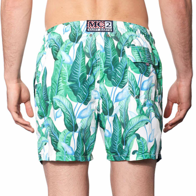 Mc2 Saint Barth Tropical Leaf Print Mid-length Swim Shorts In Green