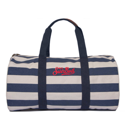 Mc2 Saint Barth Travel Duffel Bag With Blue Stripes In Blue