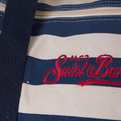 Mc2 Saint Barth Travel Duffel Bag With Blue Stripes In Blue