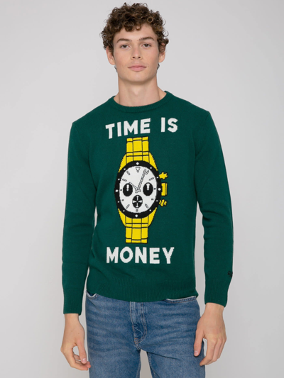 Shop Mc2 Saint Barth Man Sweater With Time Is Money Print In Green
