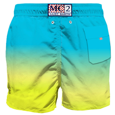 Mc2 Saint Barth Tie Dye Mid-length Swim Shorts With Embroidery In Blue