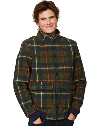 Shop Mc2 Saint Barth Man Thermo Jacket With Tartan Print In Blue