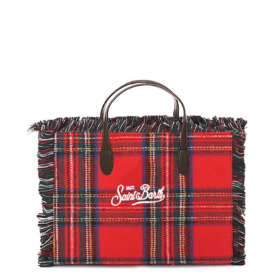 Shop Mc2 Saint Barth Colette Wooly Red Tartan Handbag