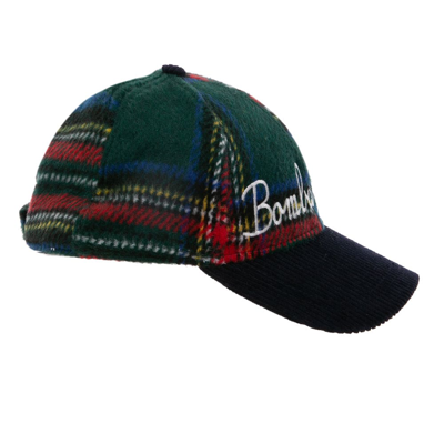 Shop Mc2 Saint Barth Tartan Baseball Cap With Bombardino Embroidery In Blue