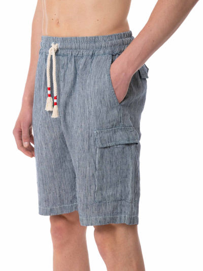 Shop Mc2 Saint Barth Striped Denim Color Linen Bermuda Shorts In Blue