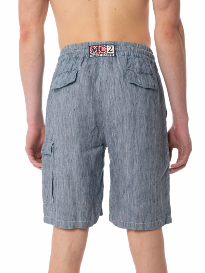 Mc2 Saint Barth Striped Denim Color Linen Bermuda Shorts In Blue