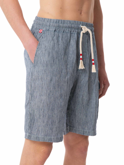 Mc2 Saint Barth Striped Denim Color Linen Bermuda Shorts In Blue
