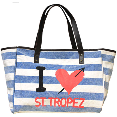 Shop Mc2 Saint Barth St. Tropez Canvas Bag With Leather Handles In Blue