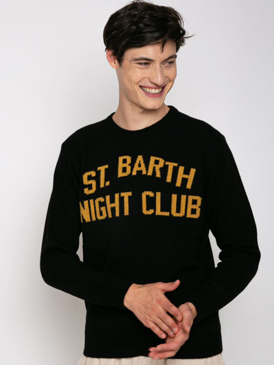 Shop Mc2 Saint Barth Man Sweater With St. Barth Night Club Print In Black