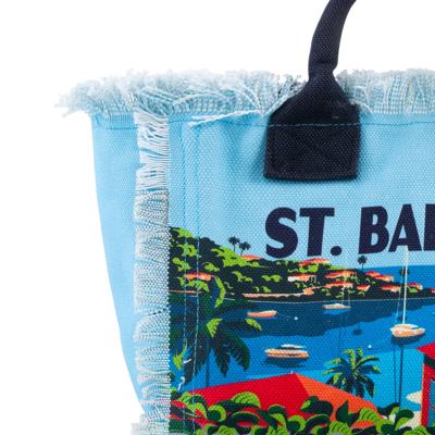 Shop Mc2 Saint Barth Colette Canvas Handbag With St. Barth Postcard Print In Blue