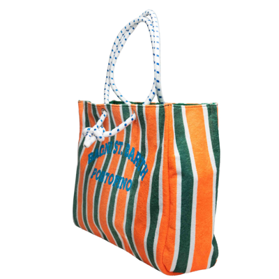 Shop Mc2 Saint Barth Sponge Striped Bag With Embroidery In Green