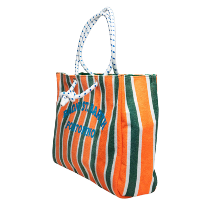 Mc2 Saint Barth Sponge Striped Bag With Embroidery In Green