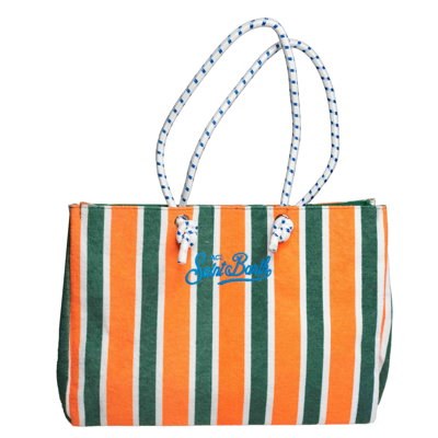 Shop Mc2 Saint Barth Sponge Striped Bag With Embroidery In Green