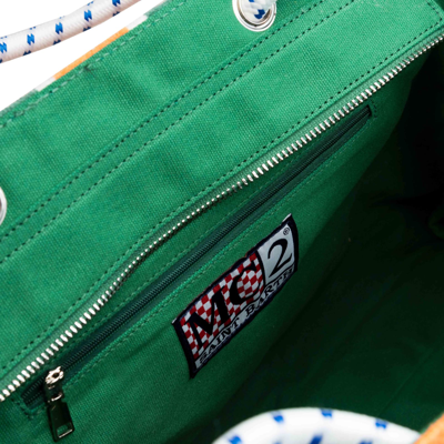 Mc2 Saint Barth Sponge Striped Bag With Embroidery In Green