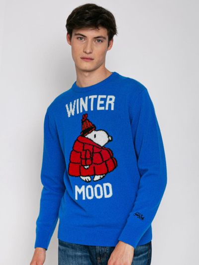 Shop Mc2 Saint Barth Snoopy Winter Mood Man Sweater Peanuts Special Edition In Blue