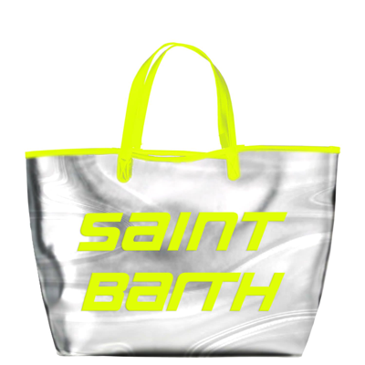 Shop Mc2 Saint Barth Silver Reflex Bag With Yellow Fluo Details