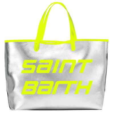 Shop Mc2 Saint Barth Silver Reflex Bag With Fluo Yellow Details
