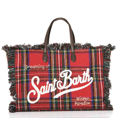 Shop Mc2 Saint Barth Vanity Wooly Red Tartan Shoulder Bag