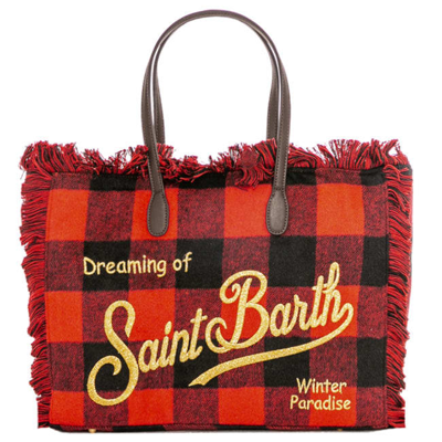 Shop Mc2 Saint Barth Vanity Wooly Red Tartan Shoulder Bag