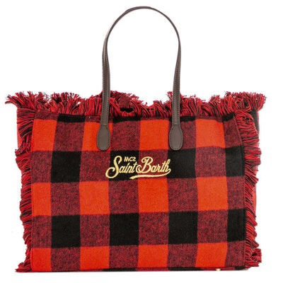 Shop Mc2 Saint Barth Vanity Wooly Red Tartan Shoulder Bag