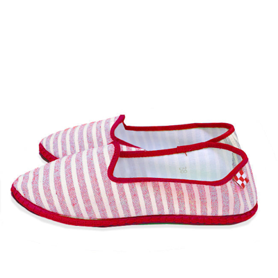 Mc2 Saint Barth Red Striped Canvas Slippers Friulane In Red