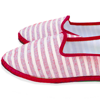Mc2 Saint Barth Red Striped Canvas Slippers Friulane In Red