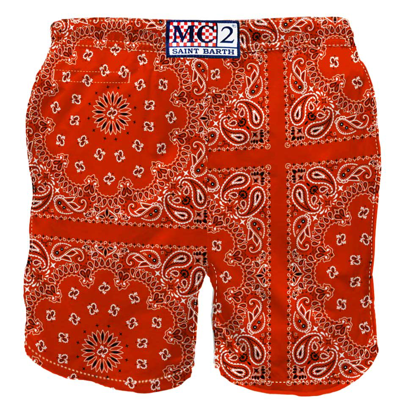 Mc2 Saint Barth Man Swim Shorts With Bandanna Print In Red