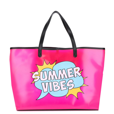 Shop Mc2 Saint Barth Pink Transparent Pvc Beach Bag With Summer Vibes Print