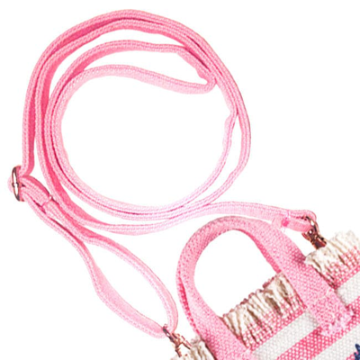 Shop Mc2 Saint Barth Pink Striped Canvas Key Holder With Shoulder Strap