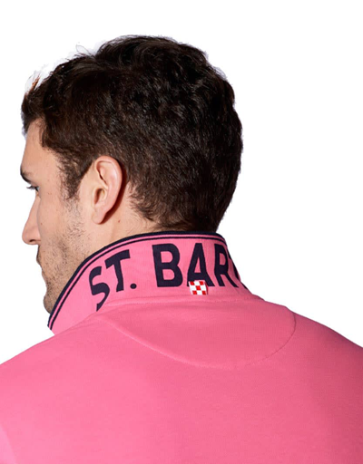 Shop Mc2 Saint Barth Pink Fluo Piquet Polo With St. Barth Check Logo