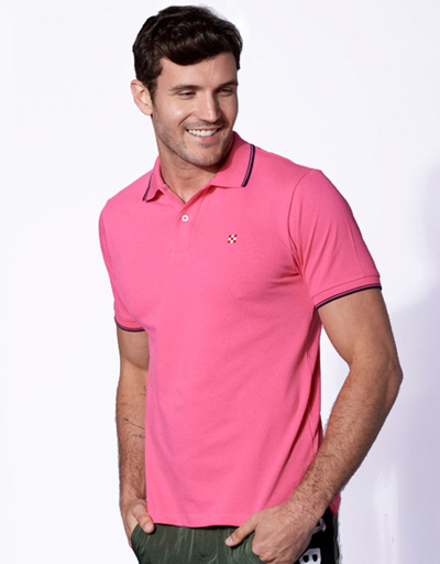 Shop Mc2 Saint Barth Pink Fluo Piquet Polo With St. Barth Check Logo