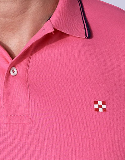 Shop Mc2 Saint Barth Pink Fluo Piquet Polo With St. Barth Check Logo