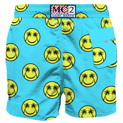 Mc2 Saint Barth Palm Smile Mid-length Swim Shorts In Blue