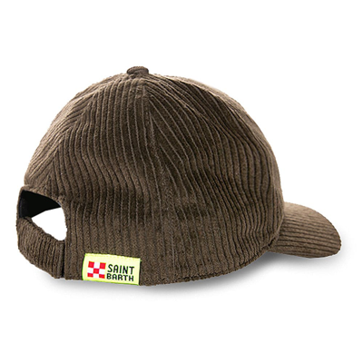 Mc2 Saint Barth Olive Green Baseball Corduroy Cap Off Piste Embroidery In Green