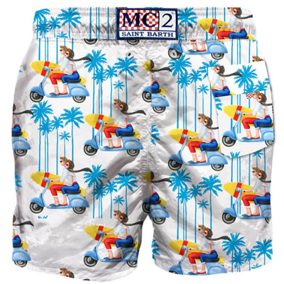Shop Mc2 Saint Barth Oh Vespa®! Mid-length Swim Shorts - Vespa® Special Edition In White