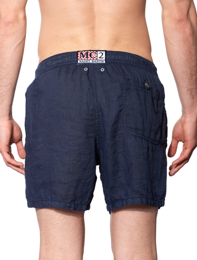 Shop Mc2 Saint Barth Navy Blue Man Linen Swim Shorts