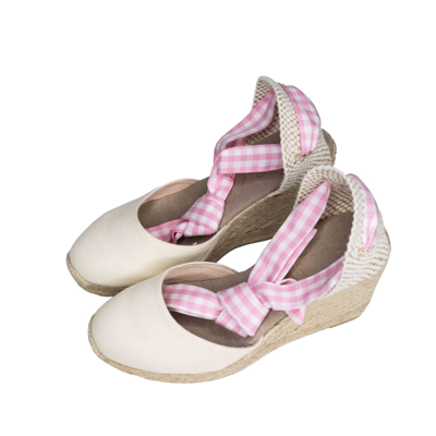 Shop Mc2 Saint Barth Natural Print Canvas Espadrillas With Hight Wedge And Ankle Lace In Brown