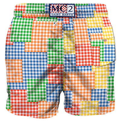 Mc2 Saint Barth Multicolor Gingham Man Swim Shorts In Multicolor