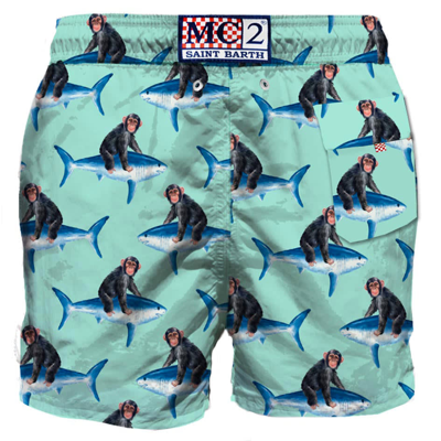 Mc2 Saint Barth Monkey Riding Mid-length Swim Shorts In Green